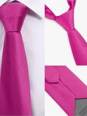 Fortunatever Hot Pink Slim Tie Silk-Like Narrow Necktie Men